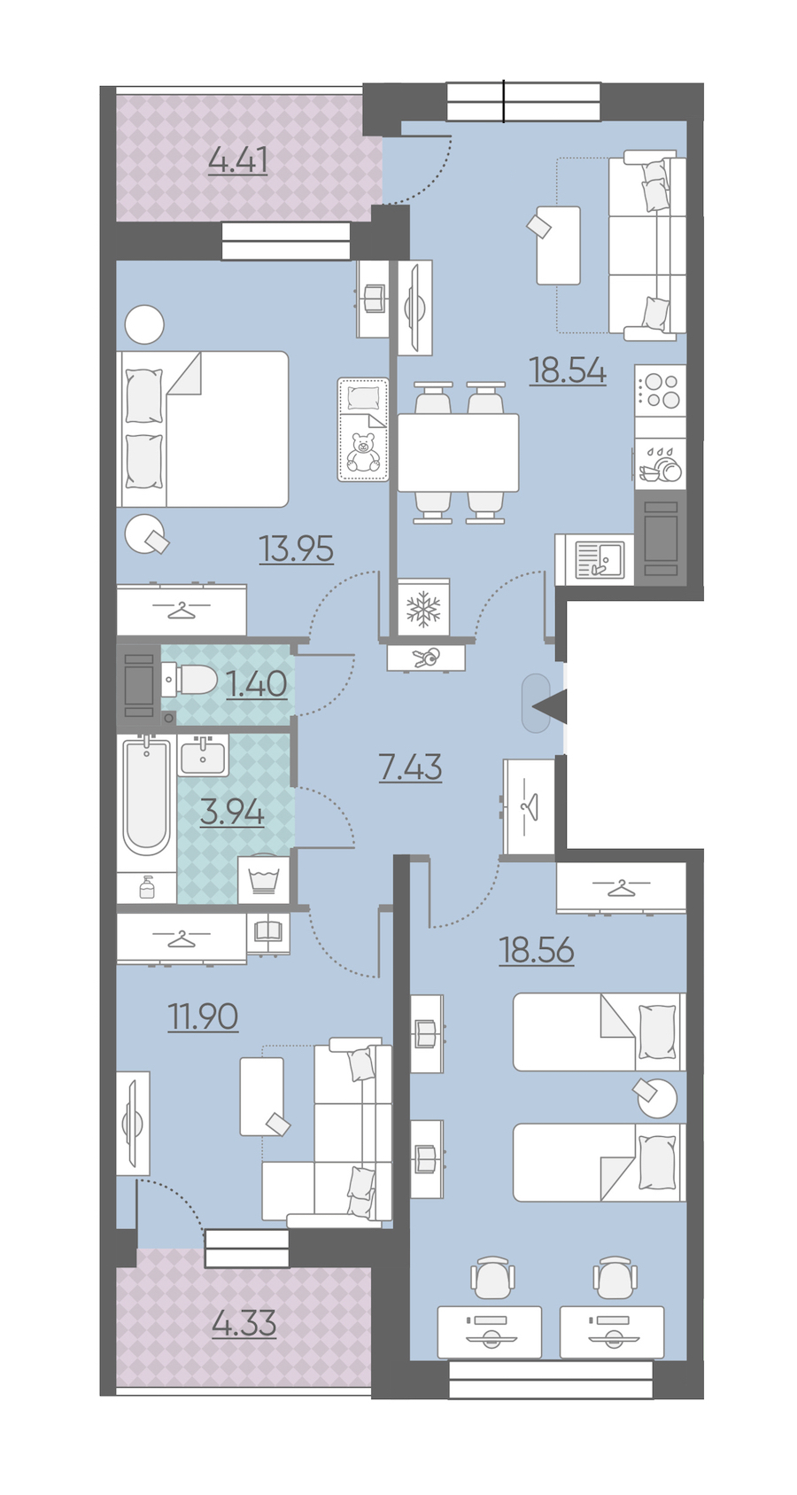 Трехкомнатная квартира в : площадь 80.1 м2 , этаж: 13 – купить в Санкт-Петербурге
